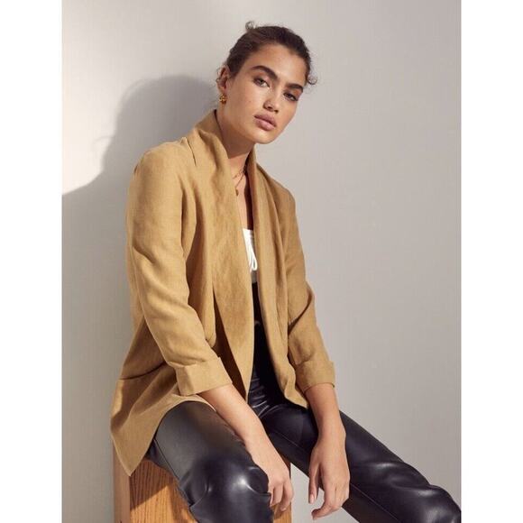 Aritzia Wilfred Chevalier Jacket Women M Linen Blend Open Front Dusty Denim Blue - Picture 12 of 16